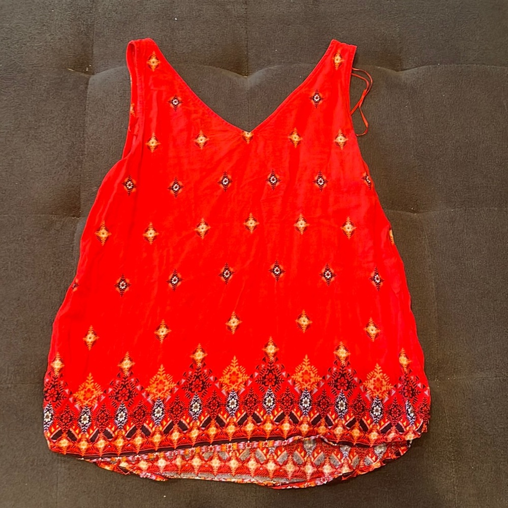 Junior Red orange floral print tank top